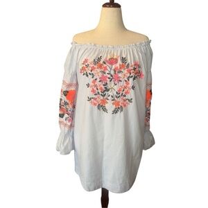 Free People Fleur Du Jour Mini Dress | Light Blue | Embroidered | Size L